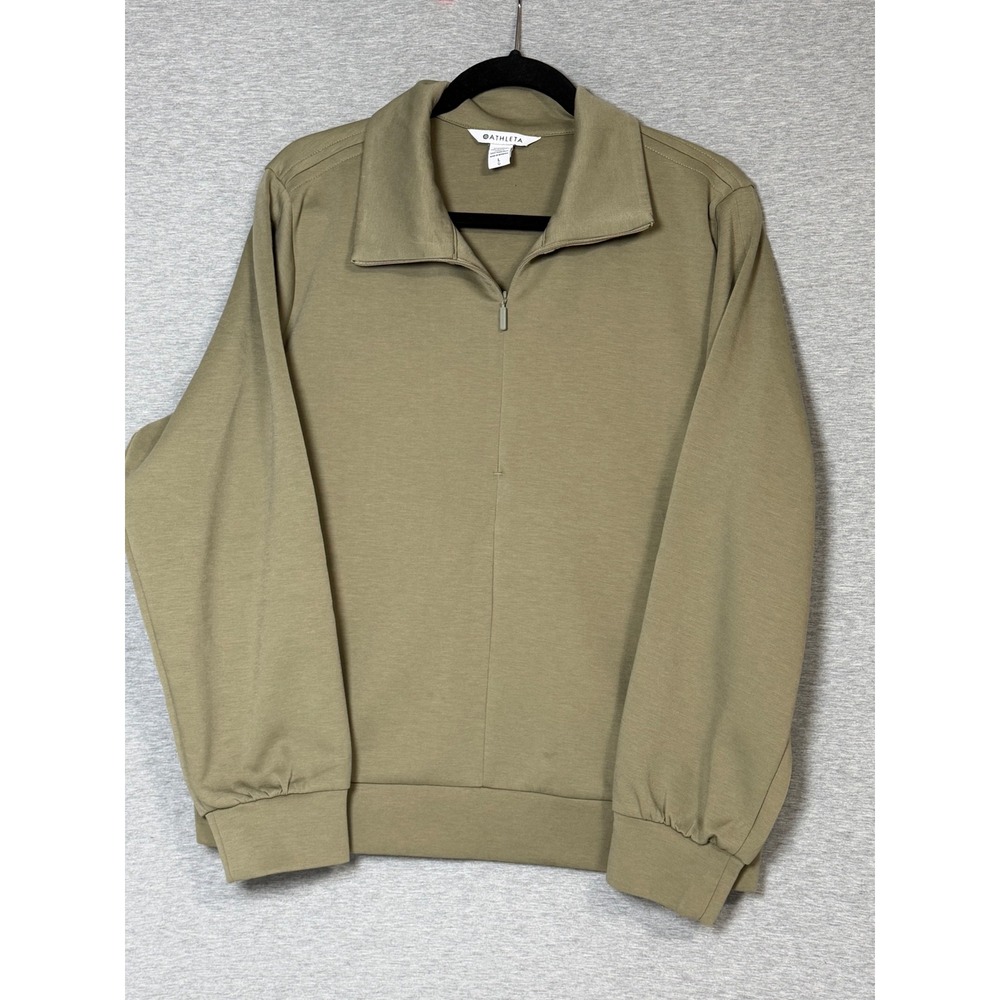 Athleta Allure Womens Olive Green Quarter Zip Pullover Sweatshirt Size L